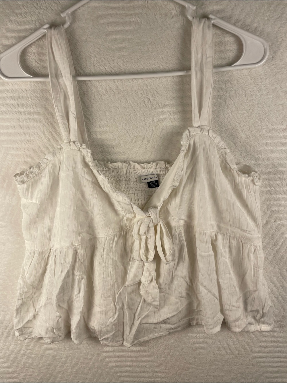 American Eagle Outfitters White Tie-Front Ruffle Camisole